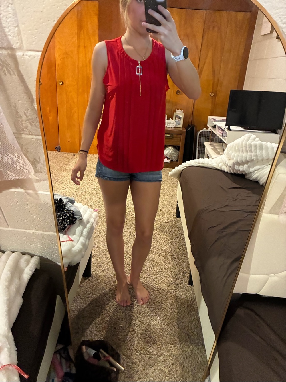 Perseption Red Sleeveless Pleated Tank Top